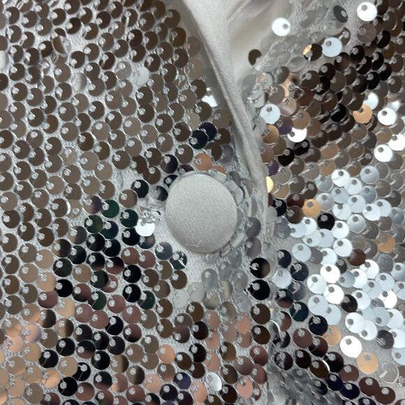 Boohoo Sequined Club Jacket Womens 18 Silver Evening Party Rockstar Concert Rave - Picture 6 of 12